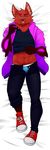  black_nose body_pillow canine claws clothed clothing daflummify footwear fox hoodie inner_ear_fluff jeans looking_at_viewer mammal navel pants pillow pyrocynical shoes smile unbuttoned underwear yellow_eyes 