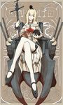  art_nouveau bare_shoulders blonde_hair blue_eyes boushi-ya braid breasts character_name cleavage corset crossed_legs crown dress french_braid garter_straps globus_cruciger hair_between_eyes hairband holding jewelry kantai_collection large_breasts long_hair machinery md5_mismatch mini_crown necklace off-shoulder_dress off_shoulder revision scepter sitting smile solo staff thighhighs throne turret warspite_(kantai_collection) white_legwear 