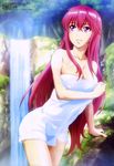  absurdres highres long_hair mutou_nobuhiro naked_towel nature official_art solo tenkyou_no_alderamin towel tree water waterfall yatorishino_xam 