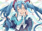  aqua_hair closed_eyes detached_sleeves hand_on_own_face harusame_(moyuna412) hatsune_miku long_hair nail_polish necktie open_mouth skirt solo twintails very_long_hair vocaloid 