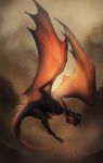  2018 ambiguous_gender ashesdrawn claws digital_media_(artwork) dragon fantasy feral flying horn membranous_wings red_eyes scalie solo spines western_dragon wings 