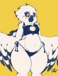  2016 absurd_res amelia_abernachy anthro avian beak bird black_feathers black_sclera blush breasts cat_lingerie cleavage_cutout clothed clothing eyewear feathered_wings feathers female glasses hi_res lingerie navel nekocrispy owl panties simple_background slightly_chubby solo thick_thighs underwear white_feathers wide_hips wings 