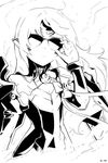  adjusting_eyewear code:_nemesis_(elsword) elsword eve_(elsword) facial_mark forehead_jewel glasses greyscale hand_on_eyewear long_hair monochrome non-web_source solo 