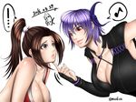  2girls ayane_(doa) breasts brown_hair cleavage crossover dead_or_alive dead_or_alive_5 fatal_fury large_breasts multiple_girls ninja ponytail purple_hair shiranui_mai smile 