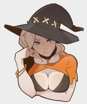  blonde_hair blue_eyes bracelet breasts cleavage hat jewelry large_breasts mercy_(overwatch) overwatch solo splashbrush witch_hat witch_mercy 