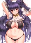  animal_ears breasts commentary_request covered_nipples curvy erune fangs granblue_fantasy hips large_breasts long_hair looking_at_viewer purple_hair red_eyes shuugetsu_karasu simple_background solo thigh_gap very_long_hair white_background wide_hips yuel_(granblue_fantasy) 