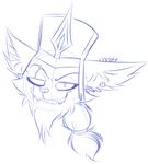  anthro big_ears big_eyes black_and_blue blind_eye chin_tuft cute digital_drawing_(artwork) digital_media_(artwork) ear_piercing eyebrows fluffy fluffy_ears fur grin hat headshot_portrait inner_ear_fluff jewelry kled league_of_legends looking_at_viewer male mammal monochrome open_mouth piercing portrait scar sharp_teeth signature simple_background smile smirk solo teeth veigar-chan video_games white_background yordle 