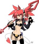  1girl bigdead93 black_lipstick demon disgaea etna jacket middle_finger red_hair solo spear thigh_boots twintails wings 