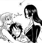  2girls boa_hancock breasts cleavage long_hair monkey_d_luffy multiple_girls nami_(one_piece) one_piece 