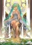  2016 dated green_eyes green_hair hand_on_own_chest happy_birthday hatsune_miku long_hair rino_(1992085710) sitting soaking_feet solo twintails very_long_hair vocaloid wings 