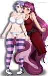  2girls bra breasts coils hypnosis large_breasts long_hair mind_control monster_girl multiple_girls original panties purple_hair rosario+vampire shirayuki_mizore shoes short_hair smile snake_girl sneakers thighhighs underwear white_bra white_panties white_undergarments white_underwear 