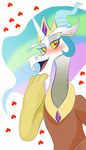  &lt;3 2016 ambiguous_gender brown_fur crown discord_(mlp) draconequus fangs feral friendship_is_magic fur grey_fur hair horn hybrid jewelry kl0ndike looking_at_viewer mammal multicolored_hair my_little_pony necklace red_eyes simple_background solo white_background 