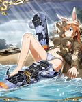  animal_ears beach breasts bunny_ears bunny_tail card_(medium) charlotte_e_yeager cloud cloudy_sky damaged day grey_panties large_breasts long_hair ocean official_art one_eye_closed orange_hair outdoors panties rock sky solo strike_witches striker_unit sunlight tail torn_clothes torn_panties underwear wet world_witches_series 
