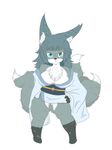  artist_request blue_eyes fox furry japanese_clothes short_hair teal_hair 