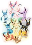  black_eyes black_fur black_nose blonde_hair blue_eyes blue_fur blue_hair blue_nose brown_eyes dennyvixen eevee feral fin fur group hair hindpaw looking_at_viewer nintendo paws pink_fur pink_hair pink_nose pok&eacute;mon purple_eyes purple_fur purple_nose red_fur simple_background smile teeth video_games yellow_fur 