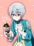  blush food highres ice_cream male_focus mikleo_(tales) pocky protected_link purple_eyes smile solo srssrm tales_of_(series) tales_of_zestiria white_hair 