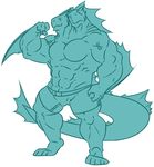  2015 2_heads abs anthro armpits barely_visible_genitalia blue_and_white blush bulge clothing colored_sketch dex_&amp;_sin digital_drawing_(artwork) digital_media_(artwork) dorsal_fin dot_eyes dragon duo eyebrows fin fist flexing front_view gills happyending hydra long_tail looking_away manly marine monochrome multi_head pecs penis penis_base pose scalie serratus shorts simple_background smile smirk snout tail_fin thick_tail toony vein white_background 
