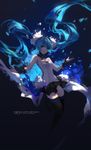  7th_dragon_(series) 7th_dragon_2020 artist_name blue_eyes blue_hair dark dated floating_hair happy_birthday hatsune_miku highres long_hair looking_at_viewer skirt solo swd3e2 thighhighs twintails very_long_hair vocaloid 