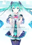  1girl 2016 aqua_eyes aqua_hair artist_name bad_id bad_pixiv_id birthday black_legwear boots character_name commentary_request dated derivative_work detached_sleeves happy_birthday hatsune_miku headset heart long_hair looking_at_viewer nail_polish necktie shirt skirt sleeveless sleeveless_shirt solo thigh_boots thighhighs twintails very_long_hair vocaloid zettai_ryouiki 