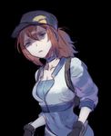  baseball_cap black_background black_gloves brown_hair choker cropped_jacket disgust female_protagonist_(pokemon_go) gloves hat long_hair pokemon pokemon_go ponytail shaded_face simple_background sketch solo umiu_geso upper_body 