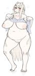  big_breasts blush breasts chikurako_kanoeki eyewear female horn inverted_nipples looking_at_viewer namu_gunsou nipples nude oni overweight pussy solo sweat thick_thighs 