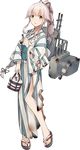  full_body japanese_clothes kantai_collection kimono konishi_(koconatu) long_hair machinery official_art solo torn_clothes transparent_background yukata yura_(kantai_collection) 