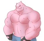  alien anthro blue_pants clothed clothing colored dc_comics digital_drawing_(artwork) digital_media_(artwork) front_view gloves half-length_portrait happyending huge_muscles humanoid kilowog looking_at_viewer male manly muscular pants pink_skin portrait shaded simple_background standing sweat thick_neck toony topless white_background 