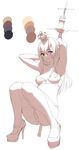  bra breasts commentary_request crown high_heels highres kantai_collection long_hair medium_breasts mini_crown monochrome panties scepter solo squatting staff thighhighs touyama_eight underwear warspite_(kantai_collection) 