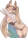  animal_ears bent_over blonde_hair breasts cape commentary_request erune granblue_fantasy hair_ornament long_hair metera_(granblue_fantasy) natsuhiko small_breasts solo thighhighs twintails 