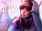  artist_name artstation_sample asian ass blurry bodysuit brown_eyes brown_hair character_name d.va_(overwatch) depth_of_field gloves hand_on_own_head image_sample long_hair looking_at_viewer lying number on_stomach overwatch parted_lips pilot_suit realistic solo svetlana_tigai whisker_markings white_gloves 
