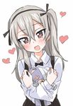  :d bandages blush boko_(girls_und_panzer) crossed_arms dress_shirt girls_und_panzer grey_eyes grey_hair hair_between_eyes hair_ribbon hairband head_tilt heart heart-shaped_pupils hibimegane holding long_hair looking_at_viewer open_mouth pleated_skirt ribbon shimada_arisu shirt side_ponytail simple_background skirt smile solo stuffed_animal stuffed_toy suspender_skirt suspenders symbol-shaped_pupils teddy_bear white_background white_shirt 