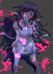  apron bandages blood breasts danganronpa dosugon heart heart-shaped_pupils large_breasts long_hair looking_at_viewer mole mole_under_eye pink_blood skirt solo spoilers super_danganronpa_2 symbol-shaped_pupils tsumiki_mikan very_long_hair 