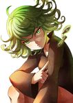  1girl black_dress green_eyes green_hair one-punch_man solo spoon tatsumaki telekinesis 