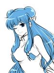  1girl bare_shoulders blue_eyes female light_smile long_hair long_twintails looking_at_viewer montan one_eye_closed ranma_1/2 shampoo_(ranma_1/2) sleeveless solo twintails 