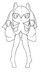  animal_genitalia anthro barefoot black_and_white clothing clothing_lift dress dress_lift erection front_view genital_slit kirlia line_art looking_at_viewer male monochrome nintendo penis pok&eacute;mon slit solo standing tapering_penis tiptoes unimpressed video_games vulapa 