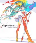  aqua_eyes aqua_hair boots elbow_gloves flag full_body gloves goodsmile_company goodsmile_racing hatsune_miku headphones headset long_hair looking_at_viewer orange_footwear orange_legwear race_queen racing_miku racing_miku_(2016) smile solo thigh_boots thighhighs twintails very_long_hair vocaloid yoneyama_mai 