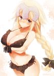  bikini blonde_hair blush braid breasts cleavage crossed_arms fate/apocrypha fate_(series) headpiece jeanne_d'arc_(fate) jeanne_d'arc_(fate)_(all) kurikara large_breasts long_hair looking_at_viewer midriff navel single_braid solo swimsuit yellow_eyes 