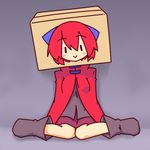  boots box breasts cape cardboard_box commentary_request kakinoki_mikan_(kari) knees_together_feet_apart red_cape sekibanki sitting small_breasts solo touhou 