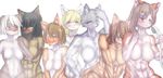  7girls artist_request black_eyes black_hair blonde_hair blue_eyes brown_hair cat dog fox furry green_eyes red_eyes wolf 