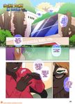  2016 anthro badger blush brown_hair comic curtains dialogue duo english_text equine eyewear glasses hair horse male mammal mustelid panting purple_hair reggie_(tokifuji) school smile sweat text tokifuji 