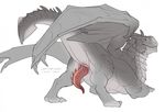  2016 animal_genitalia ass_up barbed_penis cloaca draco_(dragonheart) dragon dragonheart erection feral grey_scales looking_back male penis presenting qwertydragon scales scalie simple_background smile solo spines tapering_penis white_background wings yellow_eyes 
