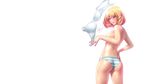  ass blonde_hair bra brown_eyes kangoku_gakuen midorikawa_hana one3four! panties photoshop short_hair sideboob striped_panties topless underwear white 