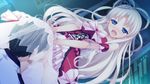  1boy 1girl blue_eyes blush censored cosmic_cute_(company) cunnilingus dress game_cg lovesick_puppies rozen5 see-through sofiya_alecseevna_feofanova tagme white_hair 