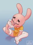  anais_watterson cartoon_network clothing daughter dress eyes_closed fur hot_breath lagomorph legwear lowbrow_(artist) mammal open_mouth pink_fur rabbit red_nose saliva simple_background slightly_chubby the_amazing_world_of_gumball thigh_highs tongue young 