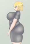  alternate_costume bad_id bad_pixiv_id blonde_hair blush bodysuit bouncing_breasts breasts cowboy_shot fat fat_folds green_eyes guroo_(shine119) half_updo highres large_breasts mizuhashi_parsee pointy_ears profile short_hair shy skin_tight solo thick_thighs thighs touhou wavy_mouth 