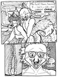  2016 anal anal_penetration animal_genitalia animal_penis anthro black_and_white butt canine canine_penis comic cum cum_in_ass cum_inside dialogue duo english_text erection fox fur hair internal knot male male/male mammal monochrome nipples nude open_mouth pecs penetration penis sex simple_background smile teeth text tongue triadfox white_fur 