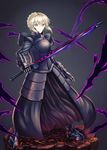  armor armored_dress artoria_pendragon_(all) blonde_hair braid dark_excalibur dark_persona fal fate/grand_order fate/stay_night fate_(series) french_braid highres saber_alter solo sword weapon yellow_eyes 