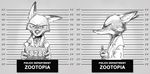  black_and_white canine clothed clothing collar disney fox looking_at_viewer male mammal monochrome nick_wilde solo suit text thewyvernsweaver zistopia zootopia 