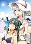  akagi_(kantai_collection) alternate_costume bikini black_hair blue_hair blush breasts brown_hair cloud collarbone commentary_request day fan food green_eyes green_hair hair_ribbon hat highres hiryuu_(kantai_collection) kaga_(kantai_collection) kantai_collection long_hair mentai_mochi multiple_girls ocean outdoors paper_fan partially_submerged popsicle ribbon short_hair shoukaku_(kantai_collection) sky sleeping small_breasts smile souryuu_(kantai_collection) straight_hair sun sun_hat sunglasses sweatdrop swimming swimsuit twintails uchiwa umbrella very_long_hair water white_hair white_ribbon zuikaku_(kantai_collection) 