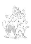  barefoot clothed clothing disney duke_weaselton ferret male male/male mammal midriff monochrome mustelid navel open_mouth pointing sexilydrawn shaded shirt shorts sketch teeth tongue travis_(zootopia) weasel zootopia 